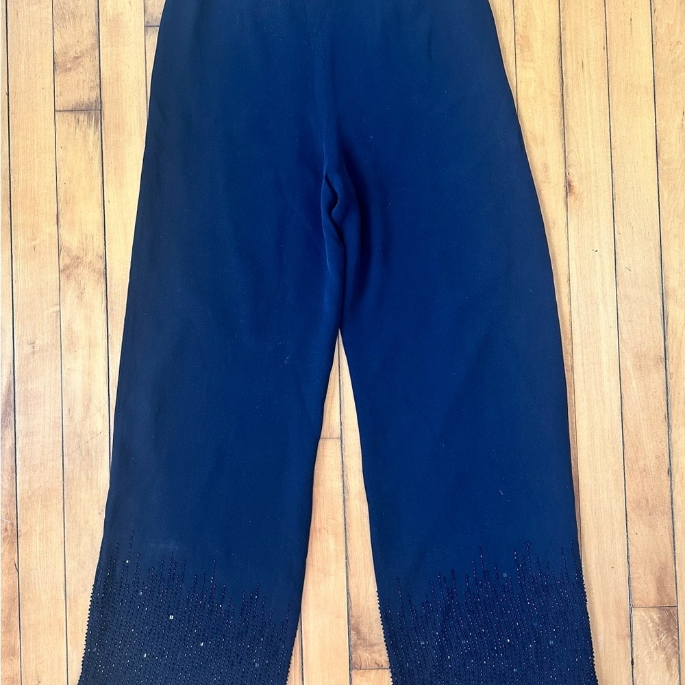 Casual Corner vintage 100% Silk Black Wide-Leg Pants with Beaded Hem NWT, Size 4